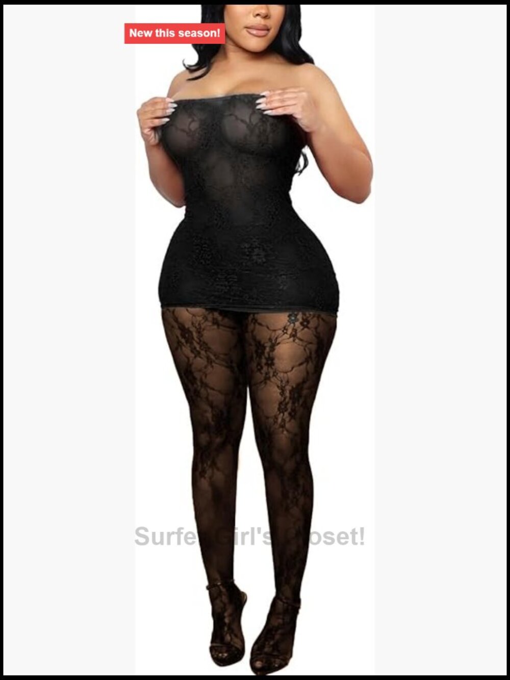 Sheer Lace 2-Piece Mini Dress Set with Stockings & Gloves